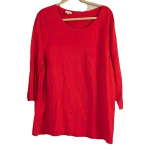 Talbots Women's Tunic Top Plus Size 3X Red Rib‎ Knit Front Pocket Back Buttons